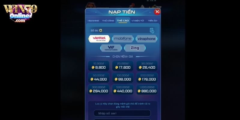 Nạp tiền Win79