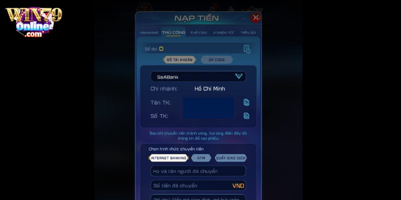 Nạp tiền Win79 qua thủ công